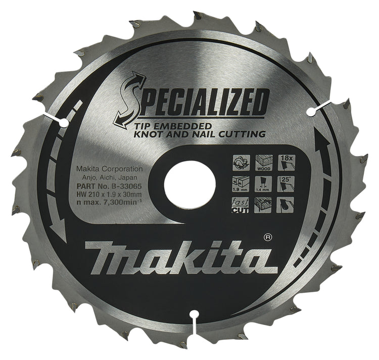 Makita Zubehör Kreissägeblatt Holz (Knotennagel) Spitze 210 x 30 x 1,9 18 Zähne 25 g – B-33065