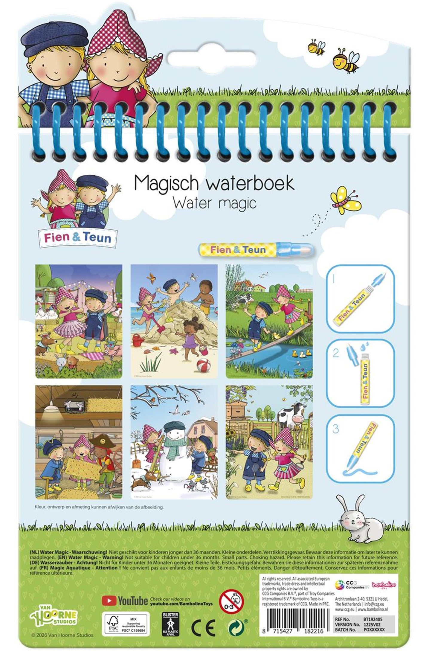 Bambolino Fien Teun Wasser-Malbuch – wiederverwendbares magisches Malbuch – pädagogisches Kleinkindspielzeug zum Ausmalen – ab 2 Jahren
