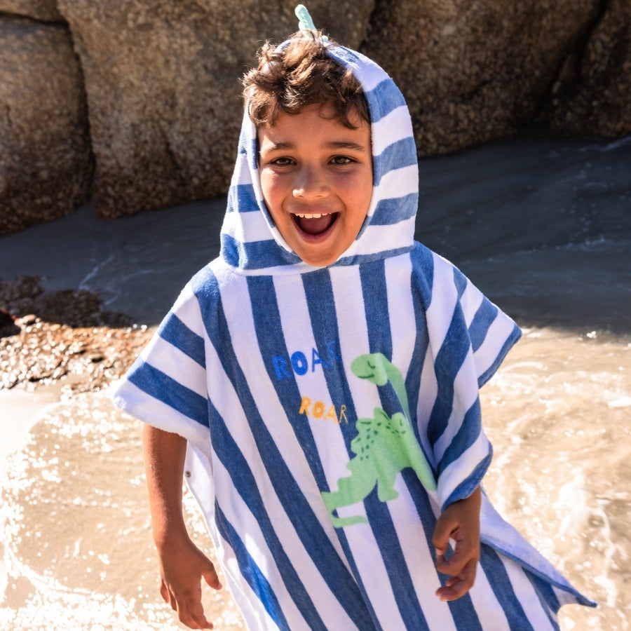 Dino | Blauer Baumwollstrand Poncho 65 x 65 cm