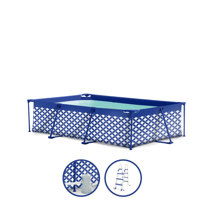 Eleganz | Dunkelblau weißes Design Schwimmbad 260x160x65 cm inkl. Zubehör