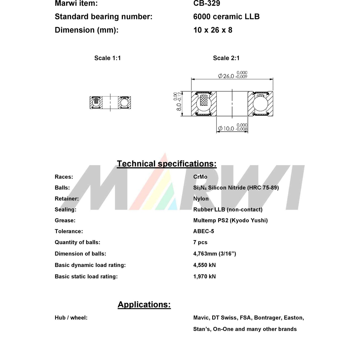 Union Kogellager CB-329 6000 LLB 10x26x8 Keramik