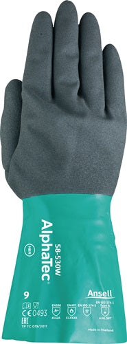 Ansell Chemikalienhandschuh | Größe 9 flaschengrün anthrazitgrau | und 388 und 374 und 1149 | PSA-Kategorie III | 6 Paare – 58-530w-9 58-530w-9