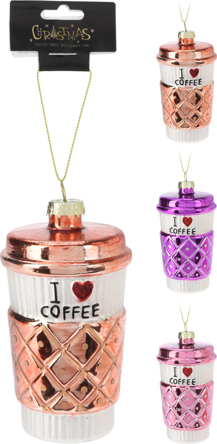 Home Styling Weihnachtsanhänger Kaffeetasse aus Glas Love Coffee