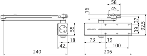 Assa Abloy DC140 Design-Türschließer und 2 3 4 | ohne Arm | Farbe Silber ev1. | 180-15° - a000307018