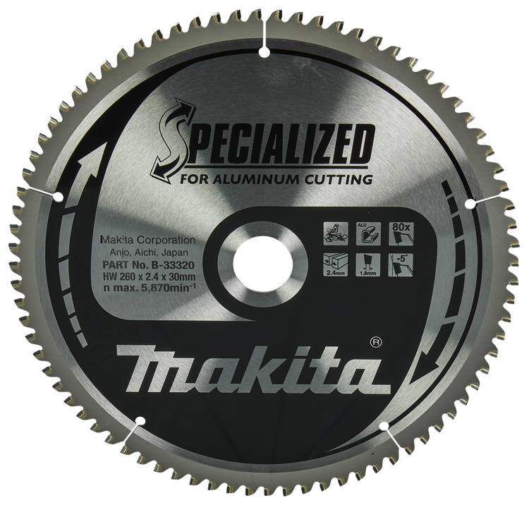 Makita Zubehör Kappsägeblatt Aluminium | spezialisiert 260x30x2,4 80t -5g - b-33320 - b-33320