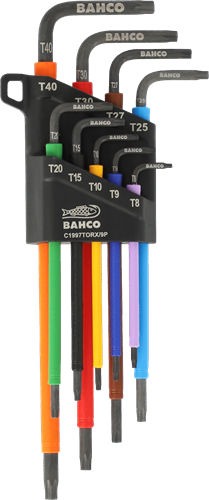 Bahco Torx-Schlüsselsatz T8 – T40 Sechskantschlüssel, Torx®, lang, phosphatiert, farbig, metrisch – 9-teilig – C1997Torx 9 Stk
