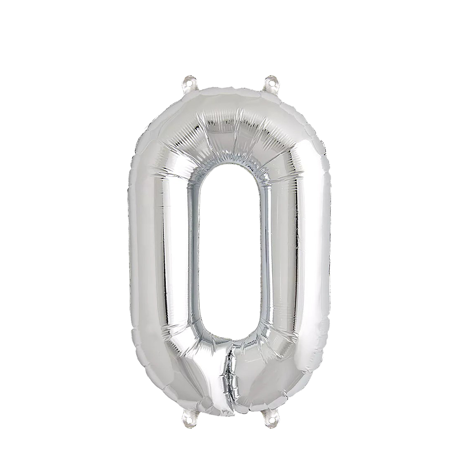 Folienballon Zahl 0 Silber 35cm