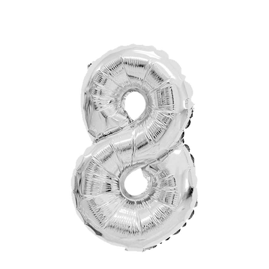 Folienballon Zahl 8 silber 45cm
