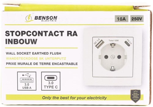 Benson Einbausteckdose RA + USB + USB-C weiß - 4650012
