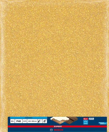 Bosch Accessories Expert C470 Schleifpapierblatt zum Handschleifen 230 x 280 mm, K40 – 25 Stück – 2608900957