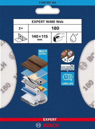 Bosch Zubehör Expert Schleifblatt Bahn W480 115 x 140 mm, G180, 2x - 2608902382