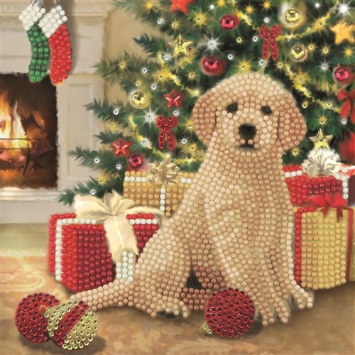 Diamantmalerei Weihnachtskarte Welpe APOS;