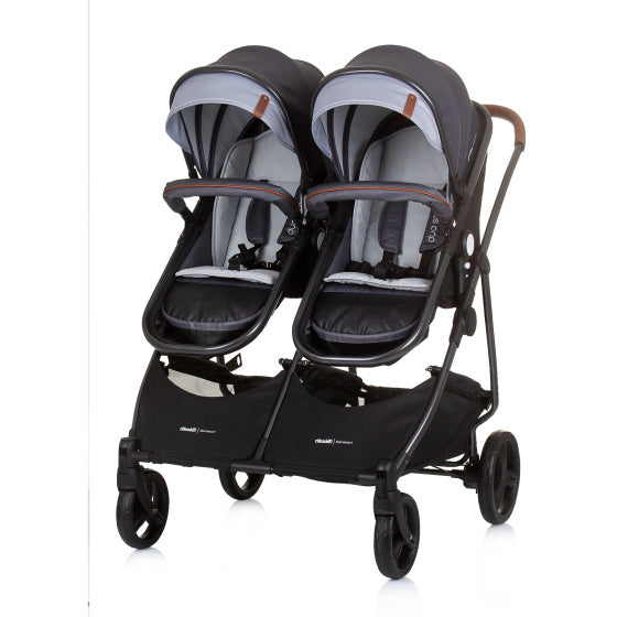 Chipolino -Duo faltbarer Kinderwagen für 2 silbergraues Schwarz