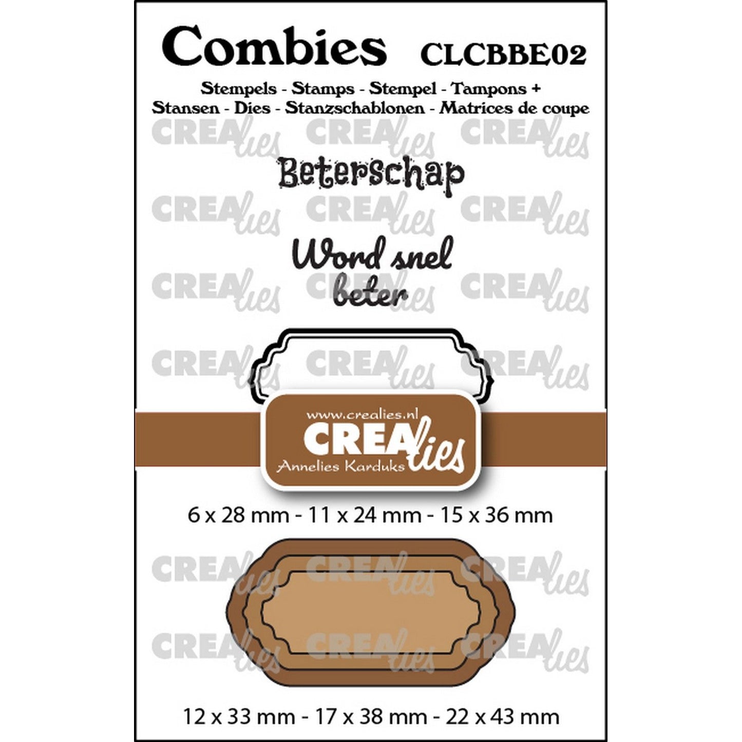 Crealies • Combiies-Stempelset Gute Besserung 02: 2 Texte + 1 Tag-Etikett