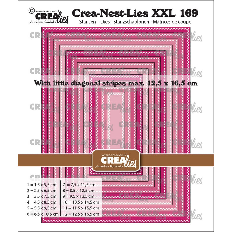 Crealies • Crea-Nest-Lies XXL-Stanzformen, Rechtecke mit kleinen diagonalen Linien