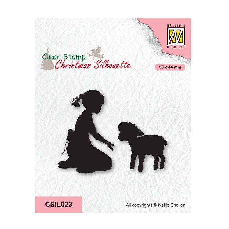 Nellies Wahl • Weihnachts-Silhouetten-Klarstempel „Mädchen mit Lamm“.