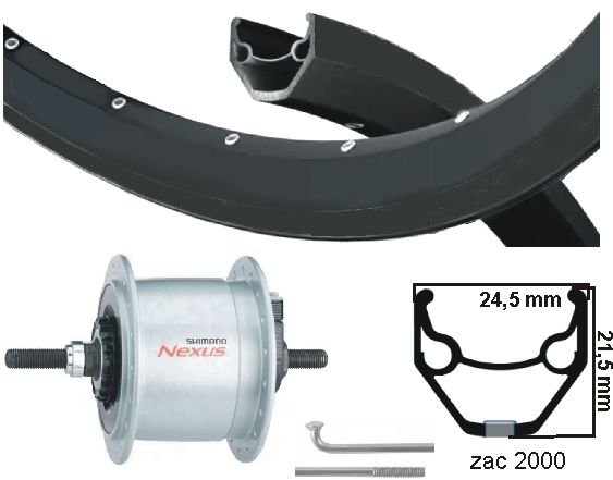 KGS -Vorderrad 28 Zoll (622) ZAC2000 Black NAFD und R.Brake Edelstahl Fixe Achse