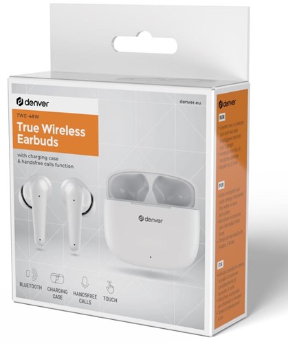 Denver kabellose Bluetooth-Ohrhörer kompakt + Ladeetui weiß – 7120860
