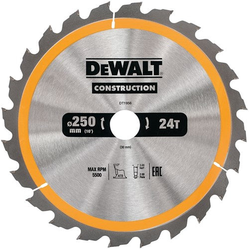 Dewalt Zubehör Kreissägeblatt 250 x 30 x 24 Zähne, positiv 10°, Kerbe 3 mm – dt1956-qz