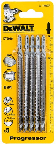Dewalt Zubehör Stichsägeblatt Bim Progressor für Metall und Aluminium 3–10 mm, Rohre und Profile und Holz <65mm, 100x74x2,4-5mm, (t345xf) - dt2059-qz