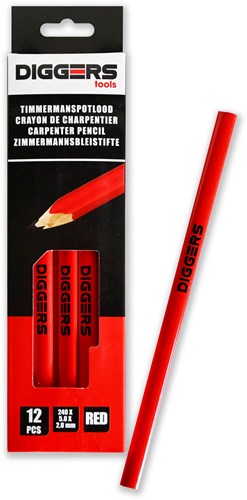 Diggers Zimmermannsbleistift | 24cm | rot | 12 Stück - dig388