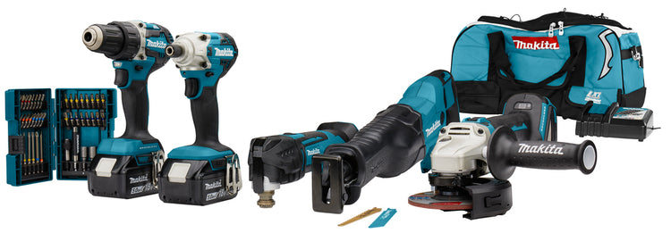 Makita dlx5068tx1 | 18-V-Kombi-Set | ddf484 | dtd156 | dga504 | djr186 | dtm51 | 5,0 Ah Batterien (2 Stk.) | Bit gesetzt | Schnellladegerät | Tasche - dlx5068tx1