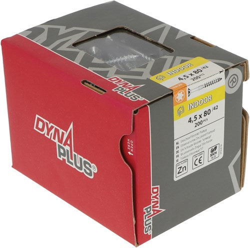 Dynaplus Unischraube Spanplattenschraube verzinkt Flachkopf Teilgewinde Torx TX25 4,5x80 42 | 200 Stück - 0281.01.34401