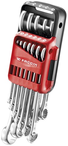 Facom-Satz mit 12 Ringmaulschlüsseln im Halter