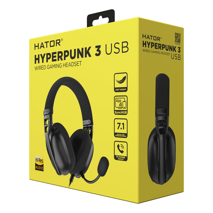 Hator Hyperpunk 3 USB Over-Ear-Gaming-Headset (schwarz, virtueller 7.1-Surround-Sound, USB-A USB-C Bluetooth)