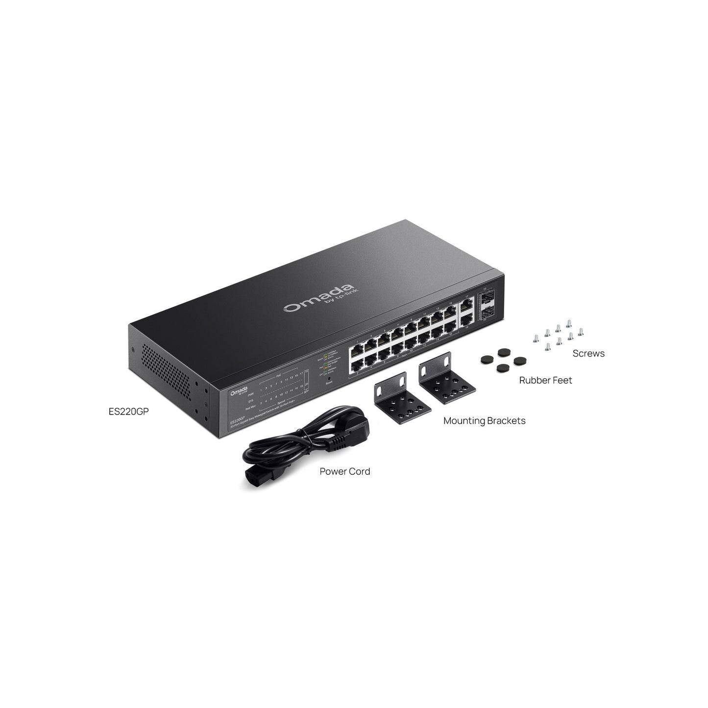 Tp-Link Omada ES220GP 20-Port-Gigabit-Easy-Managed-Switch (schwarz, 16x PoE+, 2x Gigabit SFP)