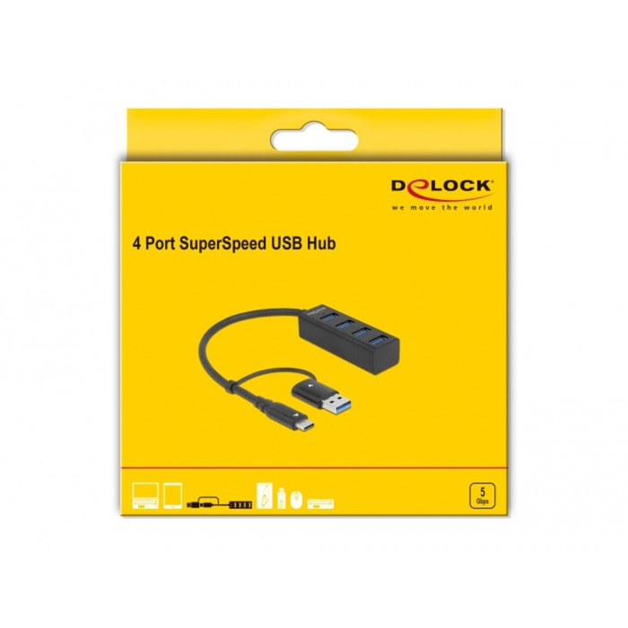 Delock 4-Fever USB 3.2 Gen 1 Hub mit USB Typ-C oder USB T T.