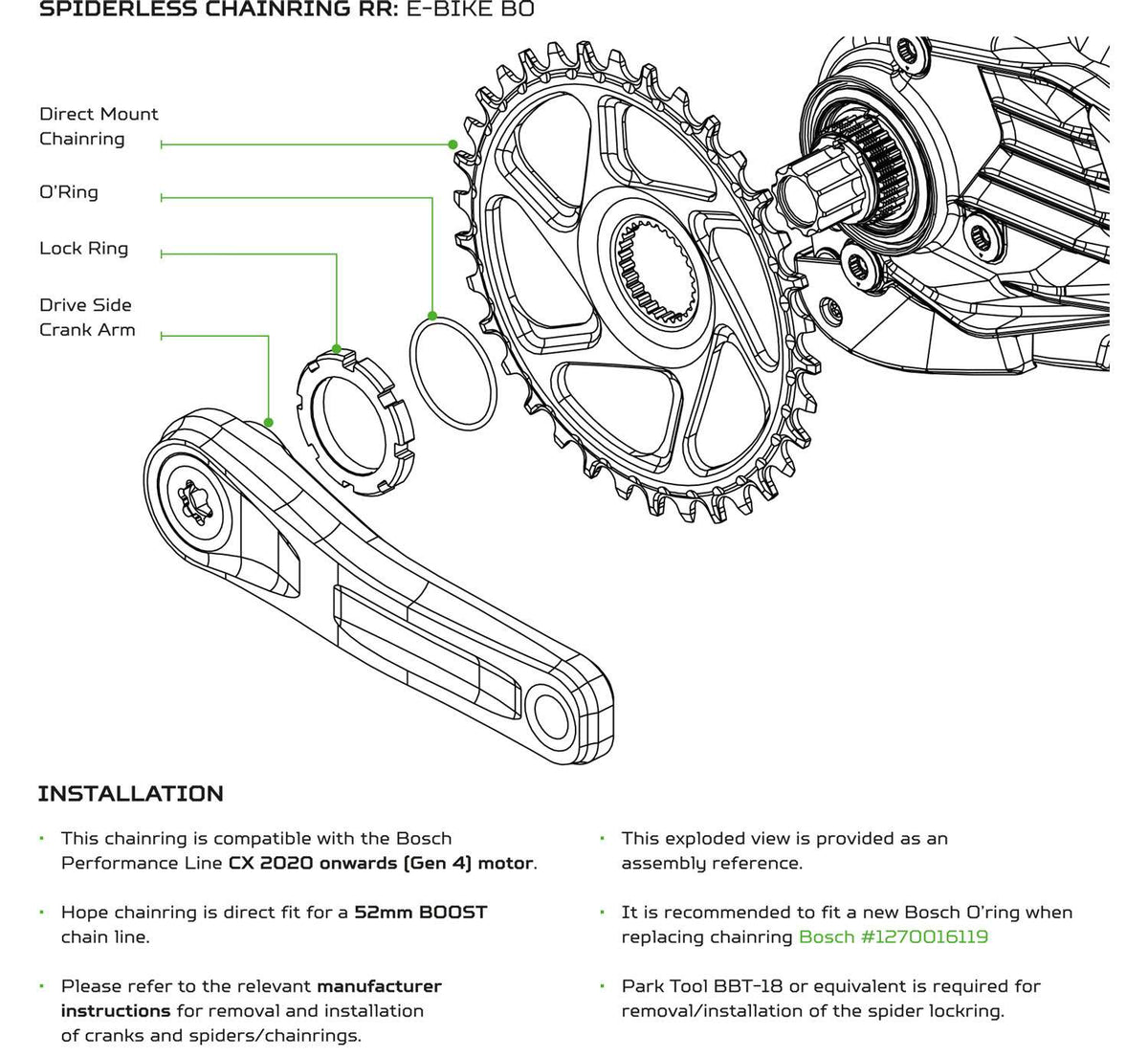 Hope R22 E-Bike Kettenblatt Direktmontage Bosch Gen4