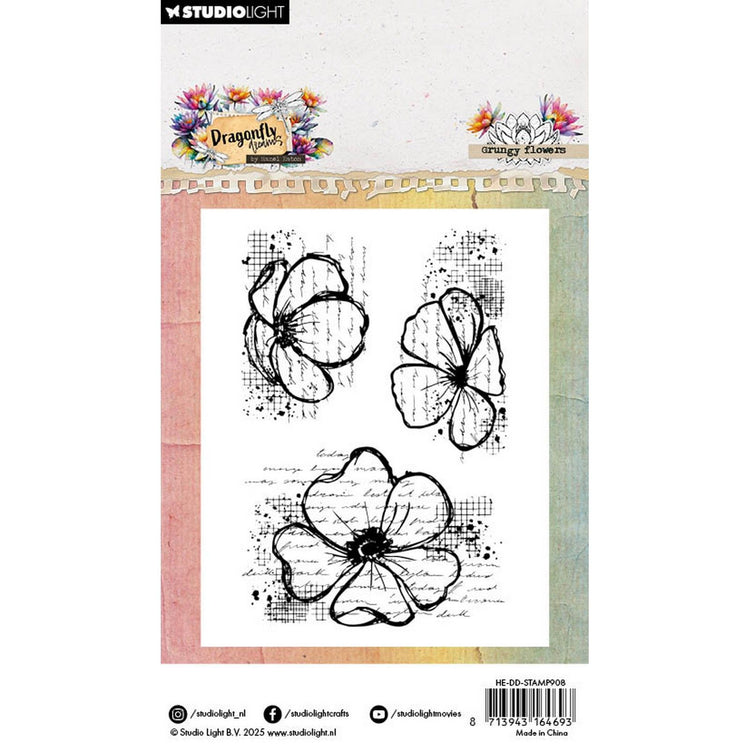 Studiolicht • Hazel Eaton Clear Stamp Grunge Flowers Libellenträume 62x93x3mm 3 Stück