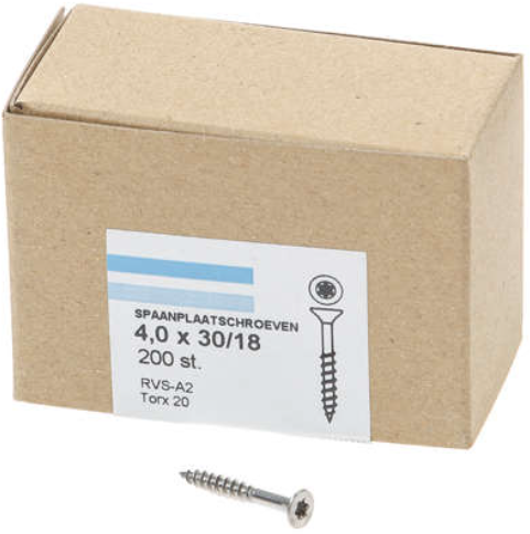 Hoenderdaal Spanplattenschraube Edelstahl-A2 Flachkopf Teilgewinde Torx TX20 4,0x30 18 | 200 Stück - 0206.30.25201