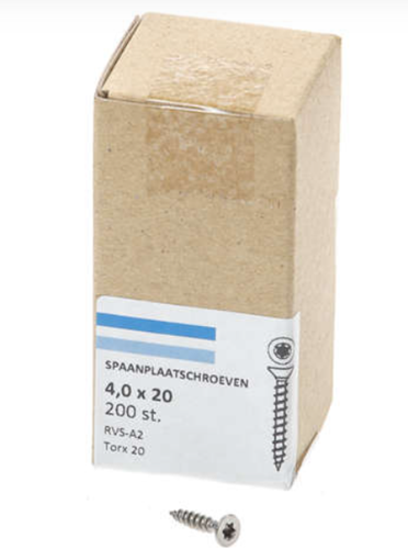 Hoenderdaal Spanplattenschraube Edelstahl-A2 Flachkopf Vollgewinde Torx Tx20 4,0x20 | 200 Stück - 0206.30.25001