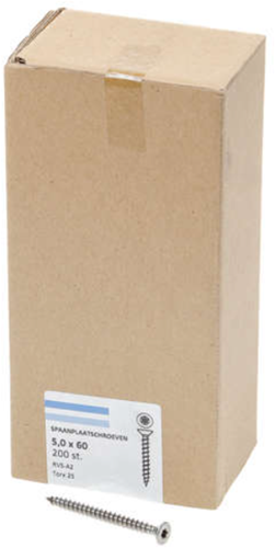 Hoenderdaal Spanplattenschraube Edelstahl-A2 Flachkopf Vollgewinde Torx Tx25 5,0x60 | 200 Stück - 0206.30.42003