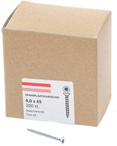 Hoenderdaal Spanplattenschraube verzinkt Flachkopf Vollgewinde Torx TX20 4,0x45 | 200 Stück - 0206.01.25801