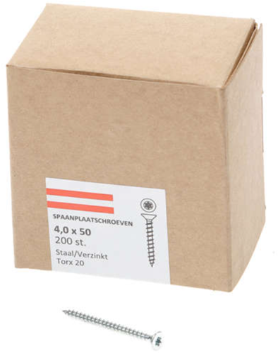 Hoenderdaal Spanplattenschraube verzinkt Flachkopf Vollgewinde Torx TX20 4,0x50 | 200 Stück - 0206.01.25901