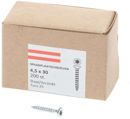 Hoenderdaal Spanplattenschraube verzinkt Flachkopf Vollgewinde Torx TX25 4,5x30 | 200 Stück - 0206.01.33201