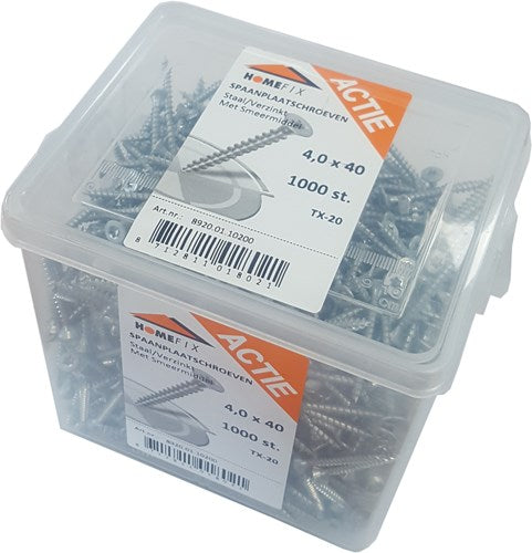 Homefix Action Eimer Spanplattenschraube VZ PK + Schneidspitze Torx Tx20 4,0x40 | 1000 Stück - 8920.01.10200