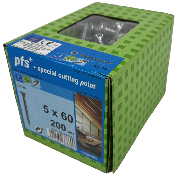 Pgb-europa pfs+ | spanplattenschraube pfs+ vzk-t ø 5,0x60 zn tx20 – pfwvtv001005000603