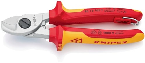 Knipex Kabelschneider | Länge 165 mm | Kopf VDE verchromt mit Befestigungsöse | Mehrkomponentenjacken Form 1 | 1 Stück - 95 16 165 t - 95 16 165 t