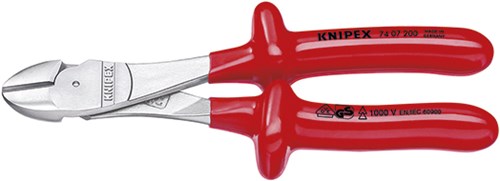 Knipex Kraft-Seitenschneider verchromt tauchisoliert, VDE-geprüft 250 mm - 7407250