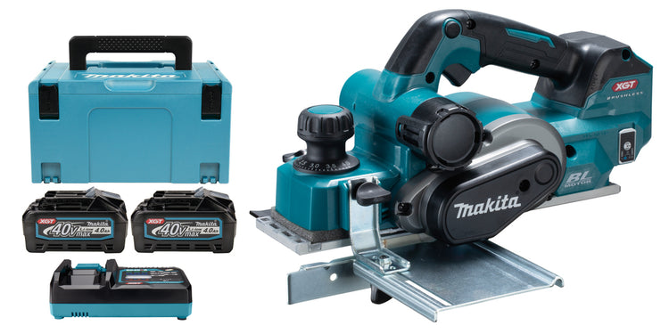 Makita kp001gm201 | 40 V max. | Akku-Hobel | 82mm | 4,0 Ah Akku (2 Stück) | Schnellladegerät | in der Mbox kp001gm201