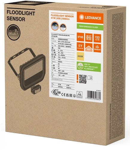 Ledvance LED-Bauleuchte 50 W 3000 K Schwarz + Sensor – 5017580