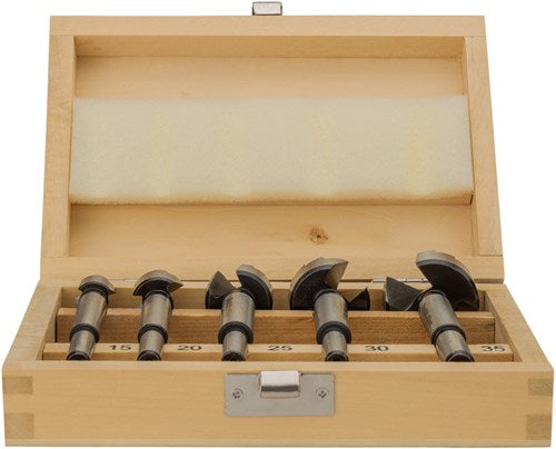 Makita Zubehör D-47363 5-teiliges Scharnierlochbohrset in Holzkassette – 15–35 mm – D-47363