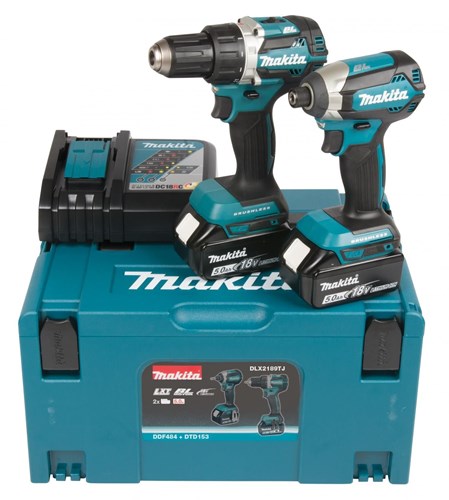 Makita DLX2189TJ 18 V 5,0 Ah Kombi-Set Akku-Bohrschrauber DDF484 und Schlagschrauber DTD153