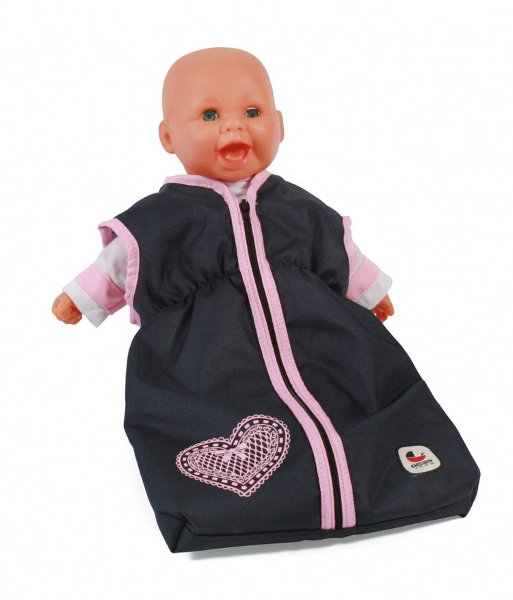 Bayer schicker Puppenschlafsack (dunkelblaues Herz)