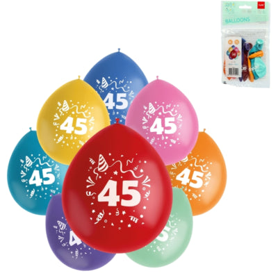 Folat Luftballons Party Pop Nummer 45 Farbmischung 23 cm 8 Stück | 24 Stück