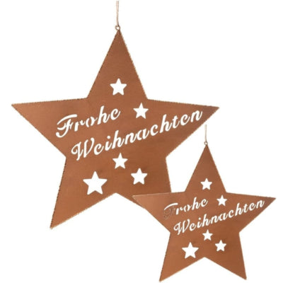 Ngk Anhänger Stern Frohe Weihnachten Metall rostfarben 25 cm 2er Set | 12 Stück